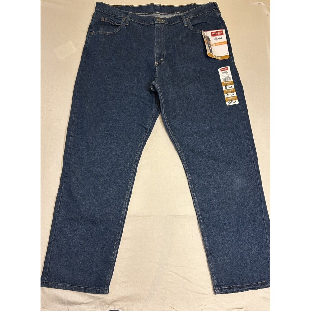 Wrangler Relaxed Fit Blue Denim Jeans 38x30 Flex For Comfort NWT